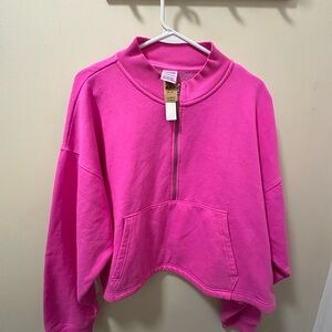 Victoria Secret. Pink Half-Zip Cropped Sweatshirt